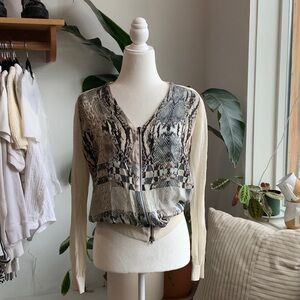Elegant Snakeskin Silk Bomber Print Blouse